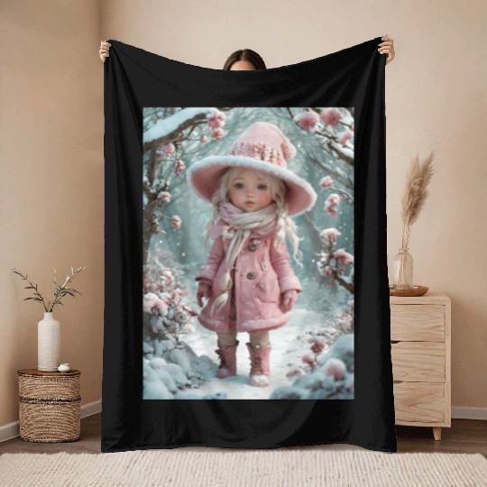 Full body of a realistic sweetness baby chibi girl Throw Blankets
