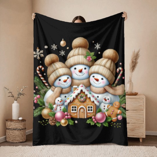 Snowman Christmas, Merry Christmas Throw Blankets