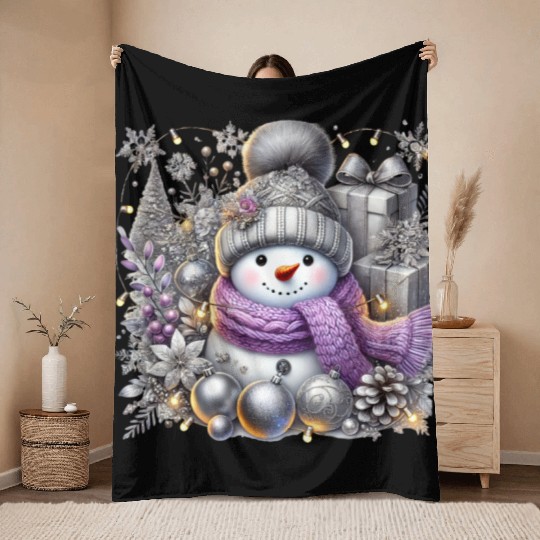 Snowman Christmas, Merry Christmas Throw Blankets