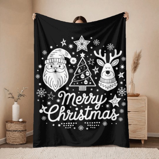 Merry Christmas Joy, Santa & Friends Await Throw Blankets