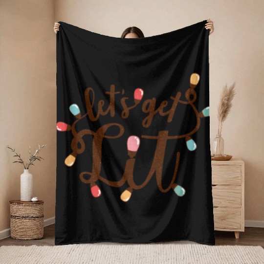 Lets Get Lit, Merry Christmas Throw Blankets