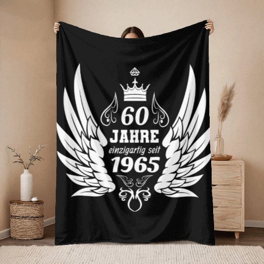 60 years unique since 1965 angel wings Throw Blankets