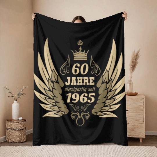 60 years unique since 1965 angel wings Throw Blankets