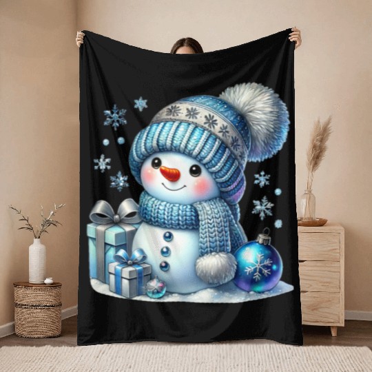 Cute Snowman, Christmas Snowman, Merry Christmas Throw Blankets