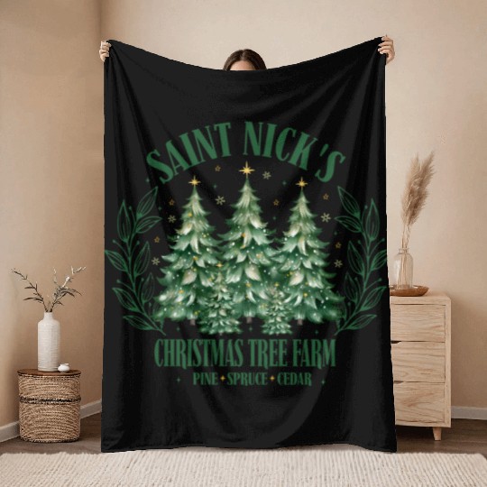 SAINT NICKS CHRISTMAS TREE FARM Throw Blankets