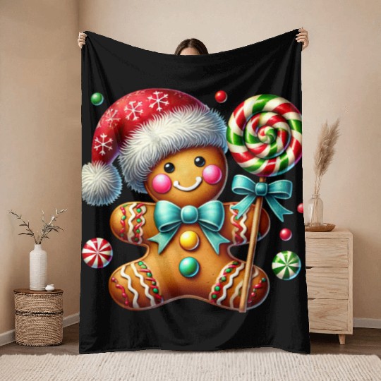 Gingerbread Christmas, Merry Christmas, Candy Throw Blankets