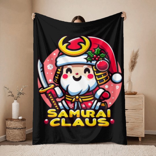 Samurai Claus V1 Throw Blankets