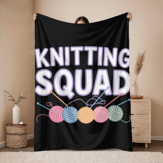 Yarn and Needle Knitting Circle Creative Icon Throw Blankets