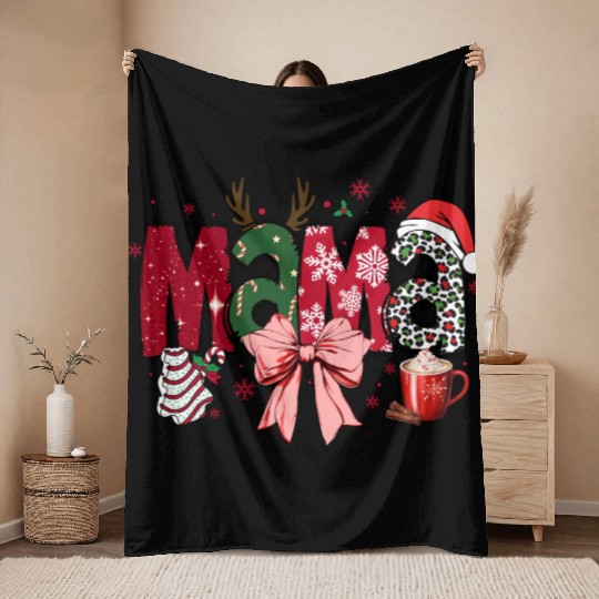 Coquette Pink Bow Mama, Merry Christmas Throw Blankets