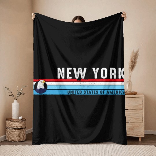 New York City Vintage Skyline Classic Retro Style Throw Blankets