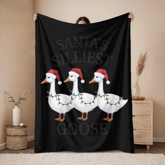 Santa's Silliest Goose Christmas Throw Blankets