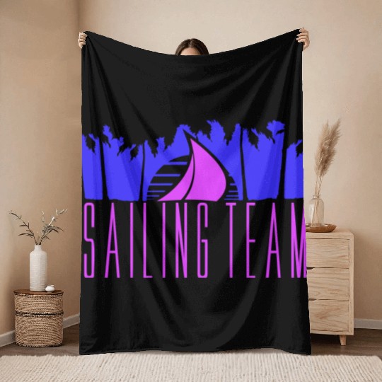 Sailing Team Ship Sun Palm Trees Sunset Sunrise Throw Blankets