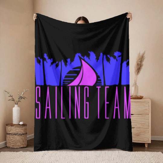 Sailing Team Ship Sun Palm Trees Sunset Sunrise Throw Blankets