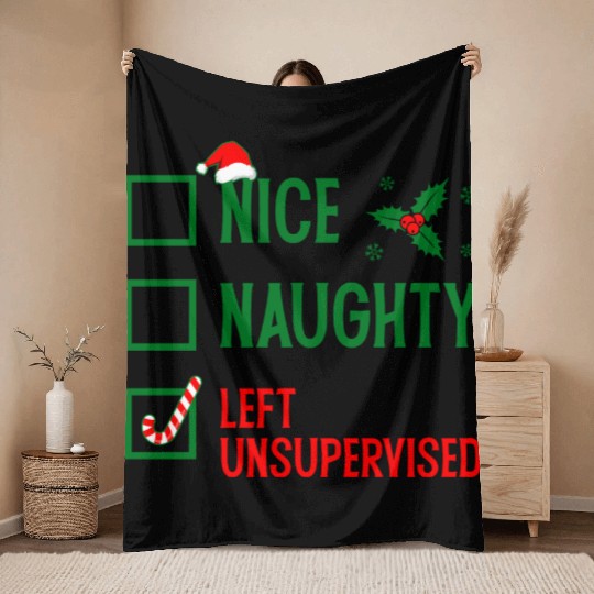 Left Unsupervised Christmas Checklist Throw Blankets