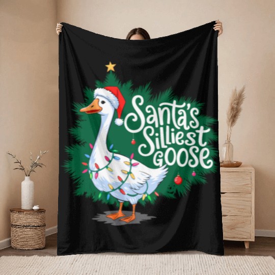 Santa s silliest goose Funny Christmas Family Throw Blankets