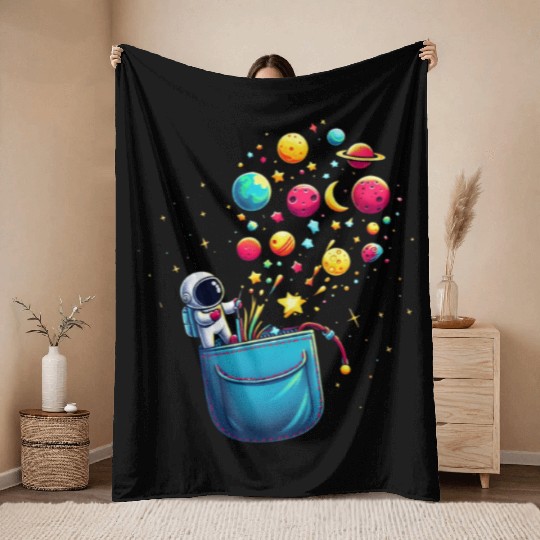Cosmic Pocket Adventure Throw Blankets