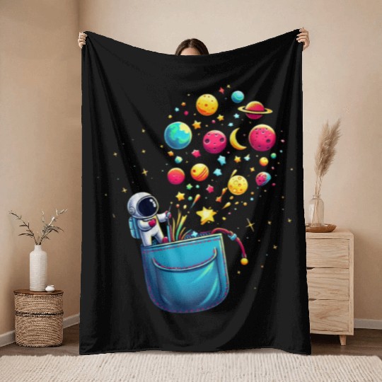 Cosmic Pocket Adventure Throw Blankets