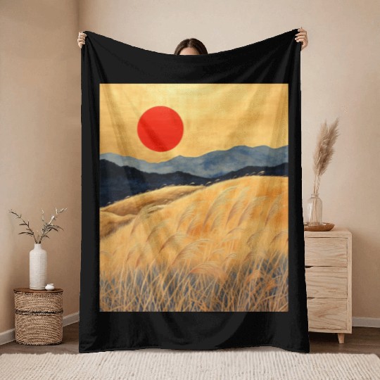 Sunset Serenity: Susuki Fields in Twilight Throw Blankets