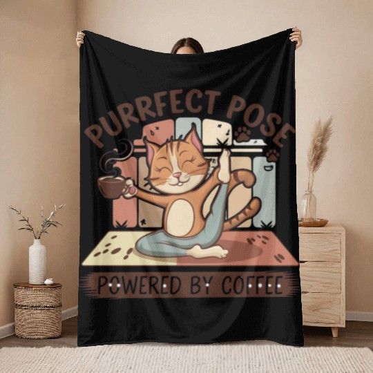 yoga pose powered by coffee Throw Blankets