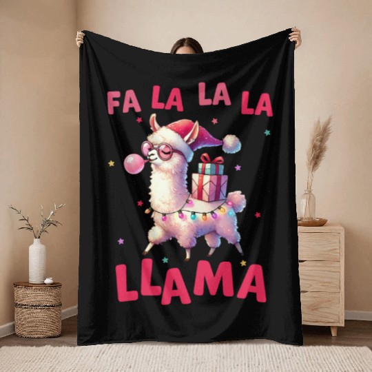Fa La La La Llama, Merry Christmas Throw Blankets
