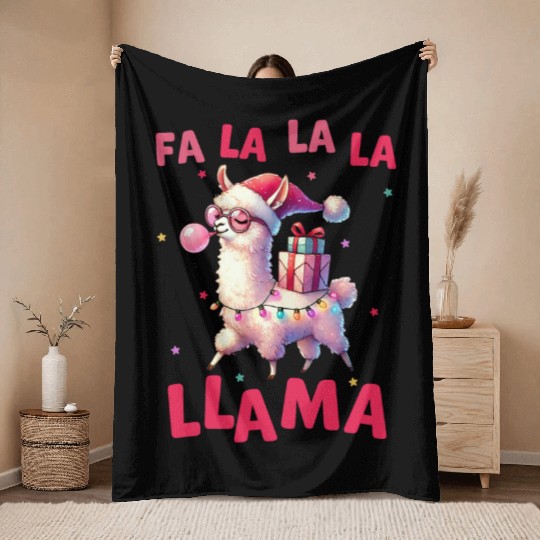 Fa La La La Llama, Merry Christmas Throw Blankets