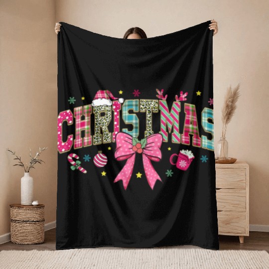 Pink Christmas, Christmas Vintage Throw Blankets