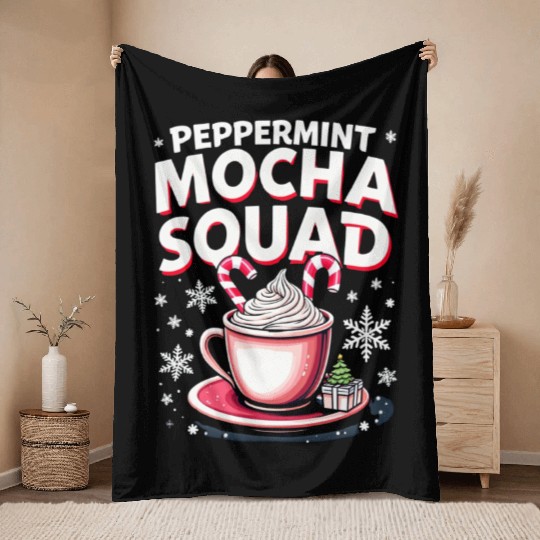 Peppermint Mocha Squad Throw Blankets
