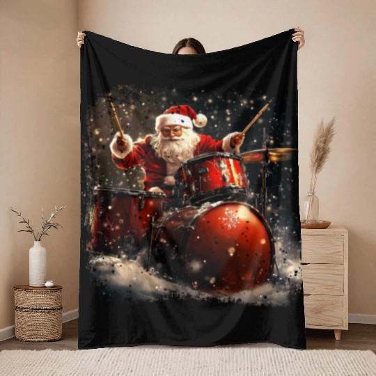 Santa drummer Throw Blankets