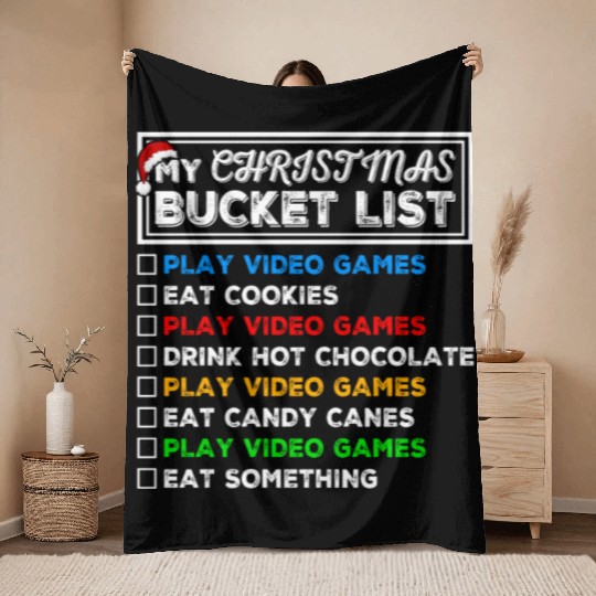 Christmas Bucket List Video Games Xmas Gamer Throw Blankets