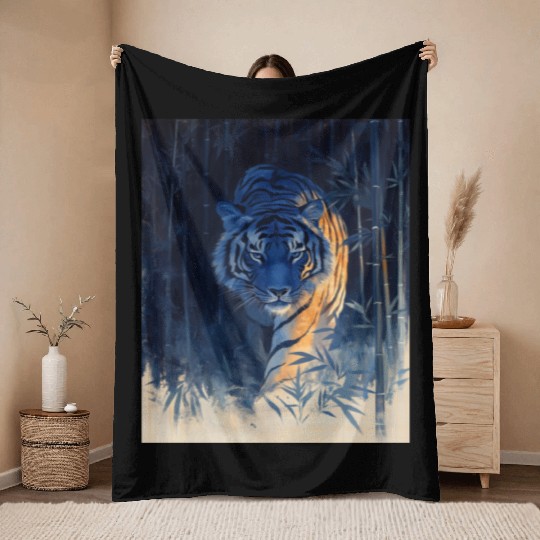 Majestic Tiger in the Bamboo Forest Throw Blankets