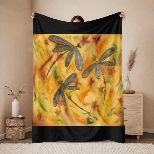 Dragonfly Autumn Flit Throw Blankets