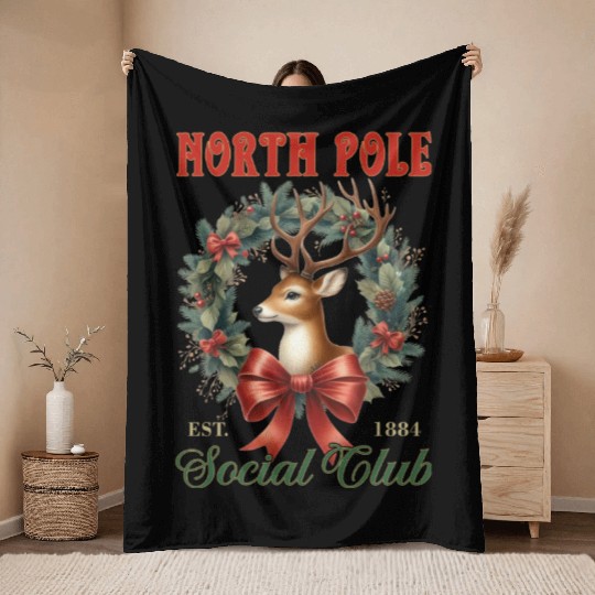 North Pole Soociial Clubb Throw Blankets