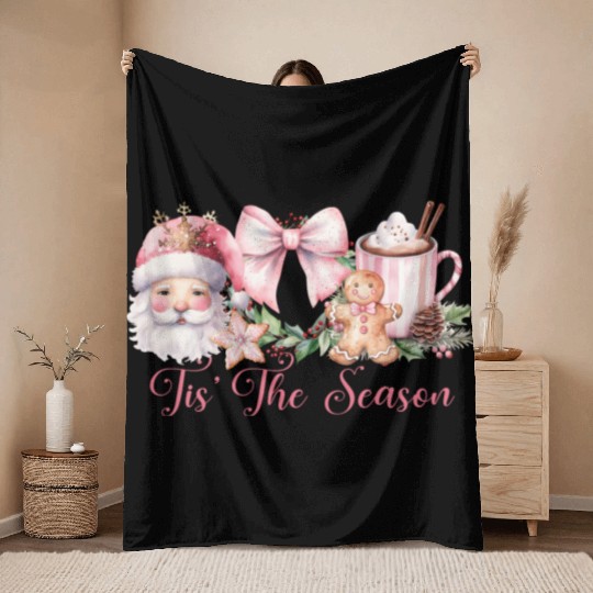 Pink Tis The Season Set Pink Throw Blankets