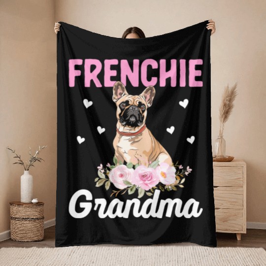 Bulldog Lover French Bulldogs Grandma Frenchie Gra Throw Blankets