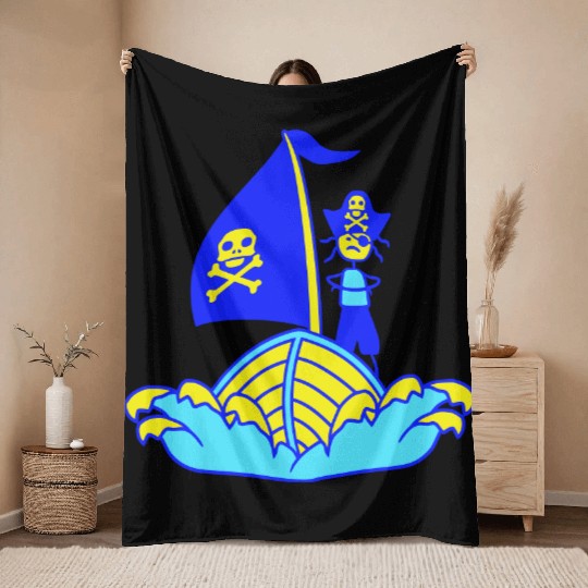 Pirate Ship Child Captain Bad Buccaneer Boy Waves Throw Blankets