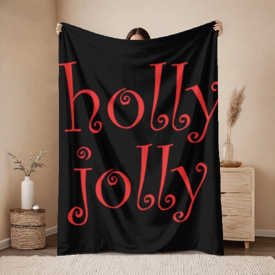 Whimsical Holly Jolly Font Design Throw Blankets