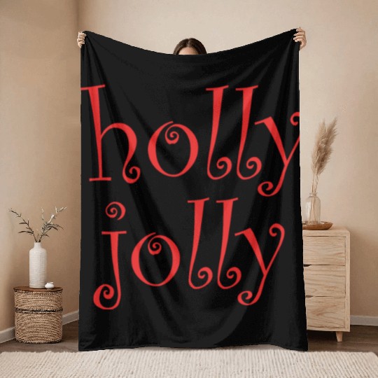 Whimsical Holly Jolly Font Design Throw Blankets