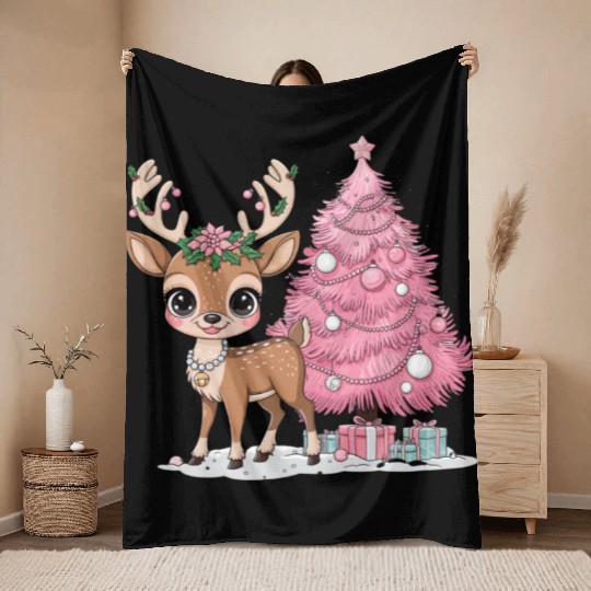 Coquette Christmas Reindeer Throw Blankets