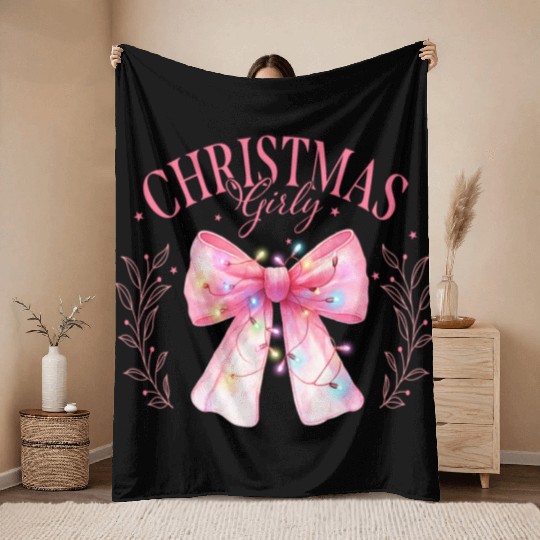 Pink Christmas Girly Throw Blankets