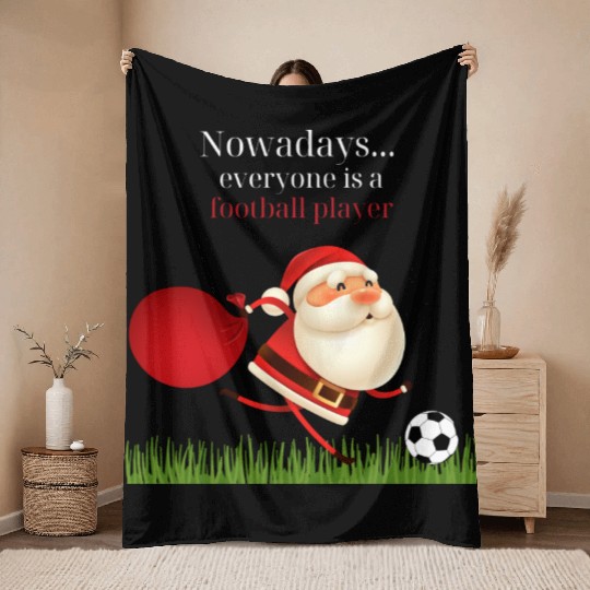 Christmas Santa Football Player Throw Blankets