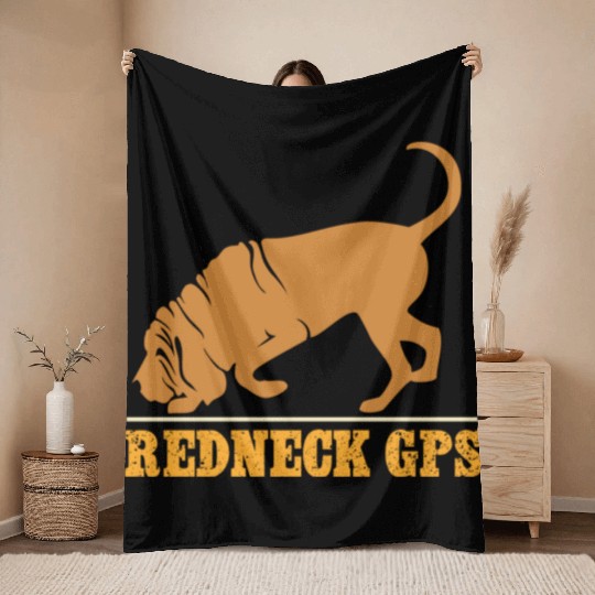 Redneck GPS | Funny Bloodhound | NickerStickers® Throw Blankets