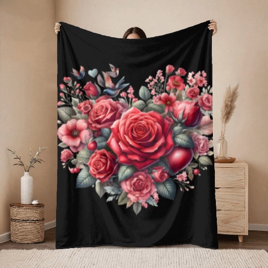 Heart Roses, Valentines Day Throw Blankets