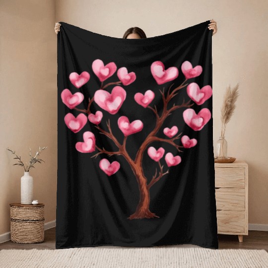 Heart Tree, Valentines Day Throw Blankets