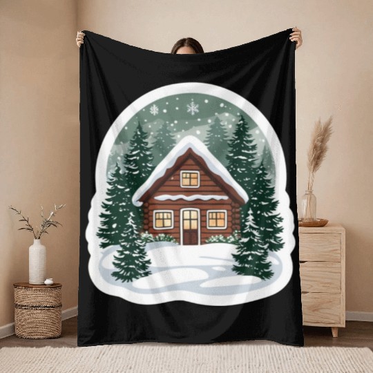 Cozy Cabin in Winter Wonderland Throw Blankets