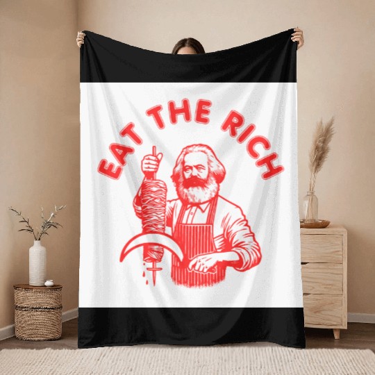 Eat the rich Karl Marx Eat Doner Kebab Rich Throw Blankets