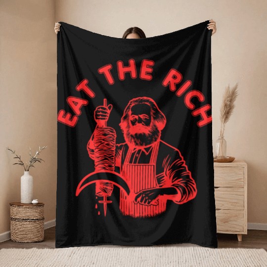 Eat the rich Karl Marx Eat Doner Kebab Rich Throw Blankets