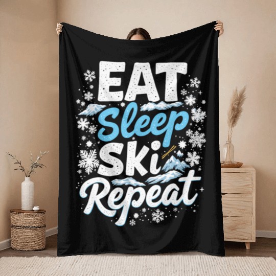 Eat Sleep Ski Repeat Ski Winter Sports Skiers Throw Blankets