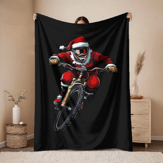 Downhill Bike Christmas Throw Blankets