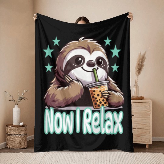 funny quote gift idea bubble tea boba sloth design Throw Blankets