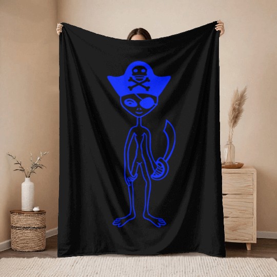 Alien Pirate Captain Funny Extraterrestrial Being Throw Blankets